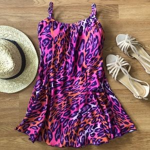 Pink leopard print slimming one piece swimsuit